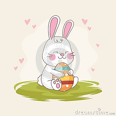 Happy easter card with rabbit and egg painted Vector Illustration