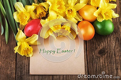 Happy Easter Card - yellow flowers sunlight effect Stock Photo