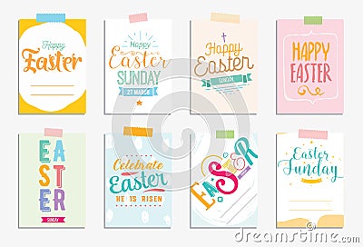 Happy Easter cards set. Vector typography with drawn elements. Vector Illustration