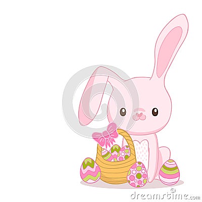 Happy Easter cartoon cute bunny and eggs. Vector Illustration