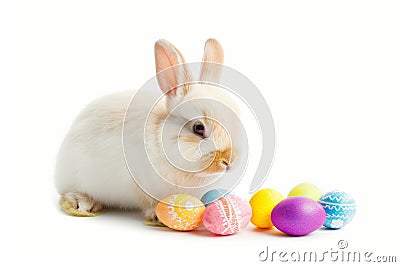 Happy easter classic card Eggs Sunny Basket. White Natural Bunny aquamarine. celebration background wallpaper Cartoon Illustration