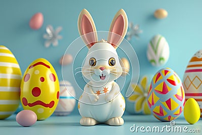 Happy easter Cobalt Eggs Fresh Basket. White palm sunday Bunny amiable. impression background wallpaper Cartoon Illustration