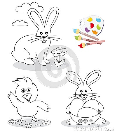 Happy easter coloring book sketches Stock Photo