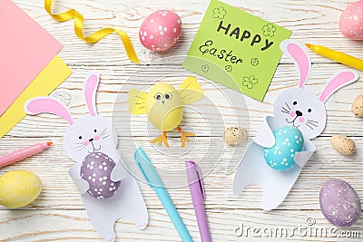 Happy Easter composition. Different Easter accessories on background Stock Photo