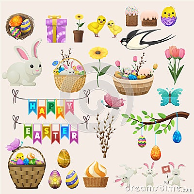 Happy Easter Concept Colourful Poster of Labels Vector Illustration