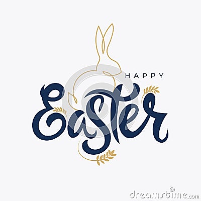 Happy Easter concept design, story template and banner set with bunny. Happy Easter Hand drawn calligraphy and brush lettering. Vector Illustration