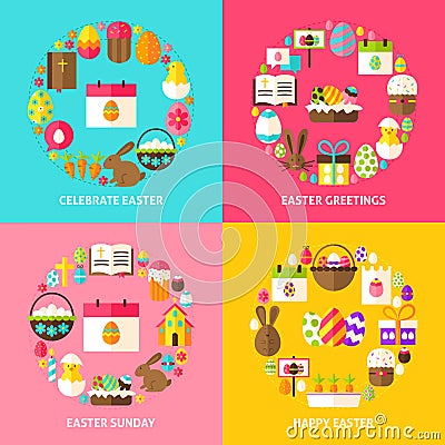 Happy Easter Concepts Set Vector Illustration