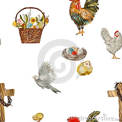 Happy Easter cross egg pigeon pattern watercolor Cartoon Illustration