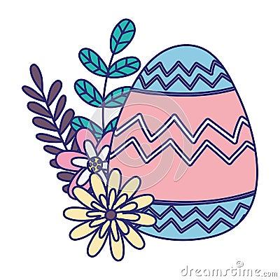 Happy easter day, pink and blue decoration fowers foliage leaves Vector Illustration