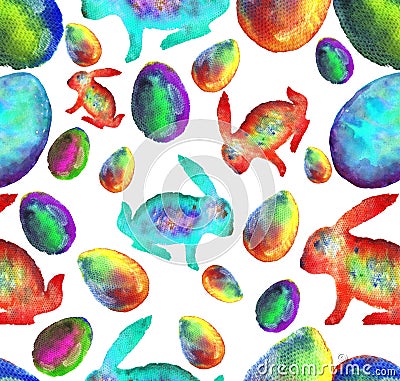 Happy Easter Day. Watercolor seamless pattern. Stock Photo