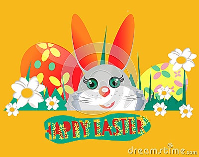 Happy Easter design elements set. Bunny banner, postcard Vector Illustration