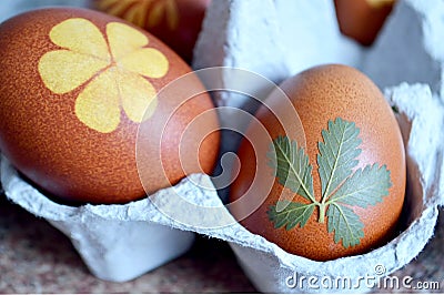 Happy Easter: Easter eggs colored with onion Stock Photo