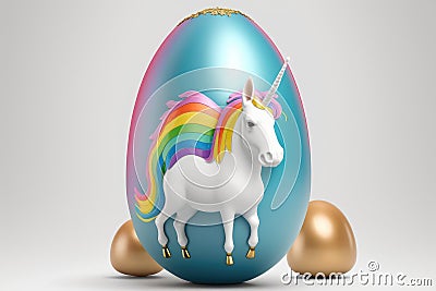 Happy Easter Easter eggs Design, A unicorn-inspired egg with a rainbow and a horn. Stock Photo