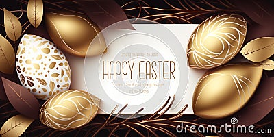 happy easter, easter eggs, golden eggs, golden flowers, golden easter purple easter, easter design Stock Photo