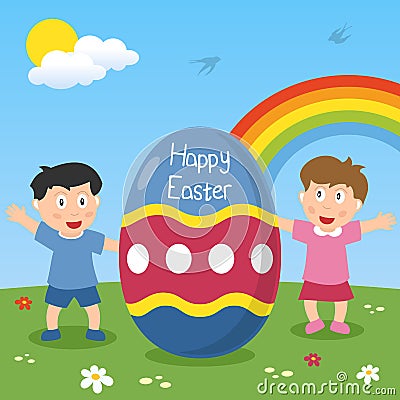 Happy Easter Egg with Kids Vector Illustration