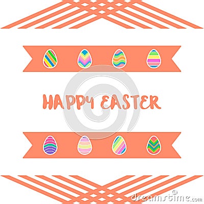 Happy easter eggs icons set with ribbon background Vector Illustration