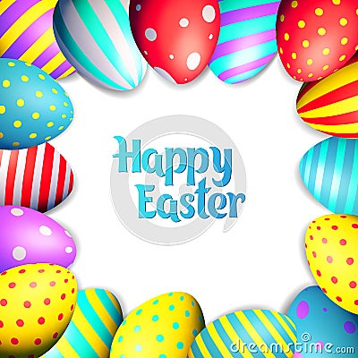 Happy Easter eggs and text on colored background with frame vector illustration Vector Illustration