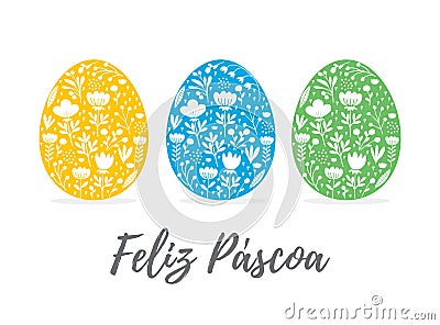 Happy Easter-Feliz Pascoa, Portuguese Easter Wishes. Vector Illustration