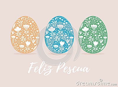 Happy Easter-Feliz Pescua, Spanish Easter Wishes. Vector Illustration