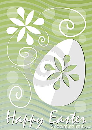 Happy Easter fine green wavy background with easter egg paper cut and white floral motif. Template for postcard Vector Illustration