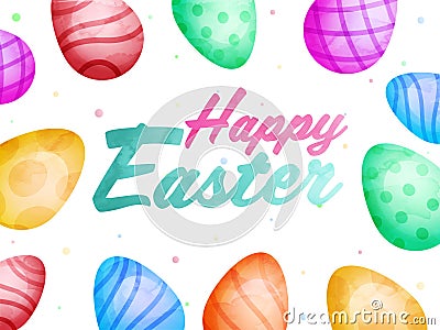 Happy Easter Font with Colorful Painted Eggs Decorate on White Stock Photo