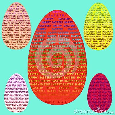 Happy Easter. Font design. Set of egg Vector Illustration