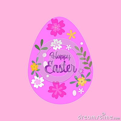 Happy Easter Font Over Floral Decorated Egg Shape on Pink Stock Photo