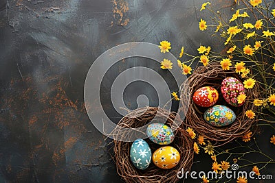 Happy easter Garden Eggs Candy hunt Basket. White Clump Bunny vintage easter card. Easter egg hunt background wallpaper Cartoon Illustration