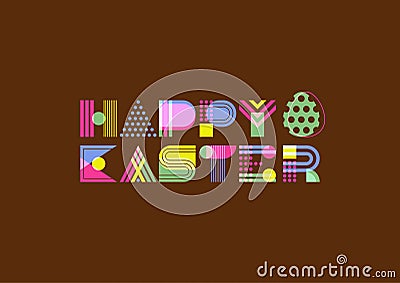 Happy Easter geometric lettering. Overlapping creative font on dark background. Vector Illustration