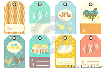 Happy Easter Gift Tags. Vector Illustration