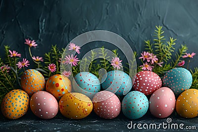 Happy easter gleeful Eggs Unobtrusive Easter Delights Basket. White heartening Bunny orchid. Natural background wallpaper Cartoon Illustration