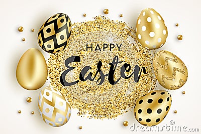 Happy Easter golden eggs design white Vector Illustration