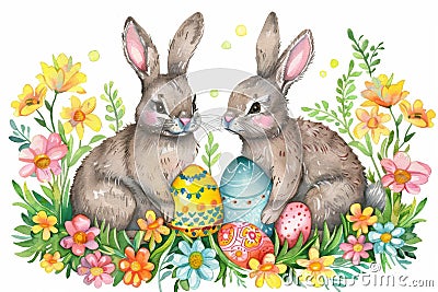 Happy easter graduation card Eggs Bunny Jubilation Basket. White leisurely Bunny Sunny. thawing background wallpaper Cartoon Illustration