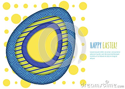 Happy Easter greeting card, banner or poster design template. Colorful paper with geometric textures background. Vector Illustration