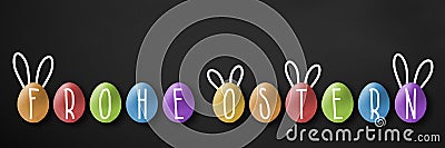 Happy easter greeting card on black chalkboard Stock Photo
