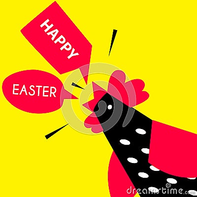Happy Easter greeting card with bright chicken. Flat design. Vector Vector Illustration