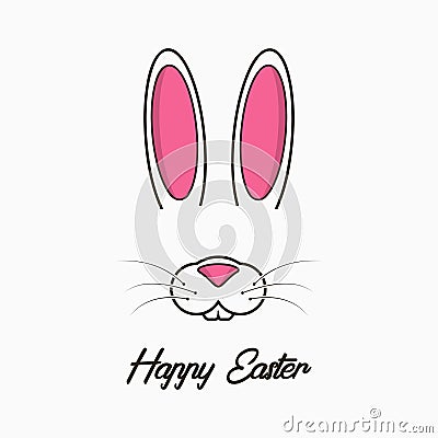 Happy Easter greeting card with bunny. Celebration banner, poster with easter bunny face and ears. Vector. Vector Illustration