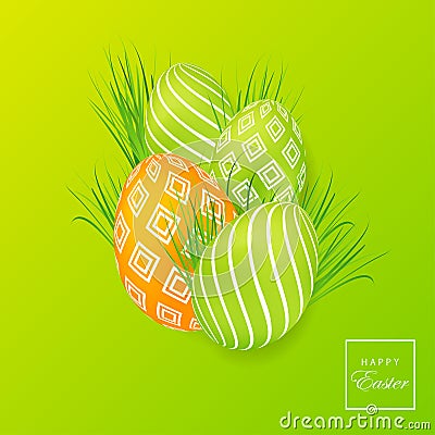 Happy Easter greeting card. Easter card with egg. Creative 3D eggs with pattern. Vector illustration Vector Illustration