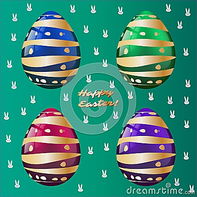 Happy Easter! Greeting Card, Eggs Golden Pattern Vector Illustration