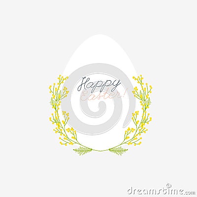 Happy Easter greeting card with flowers eggs and rabbit elements Vector Illustration