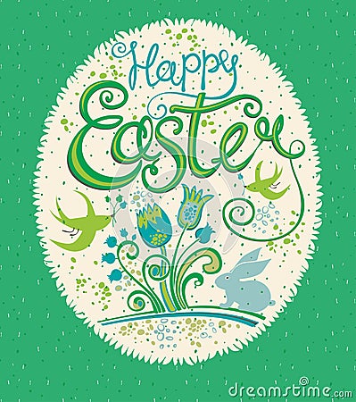 Happy Easter greeting card. Cartoon Illustration