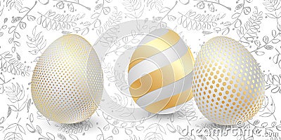 Happy Easter greeting card with golden eggs Vector Illustration