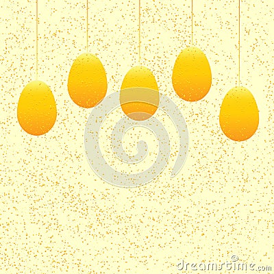 Happy Easter Greeting Card with Golden Eggs Vector Illustration