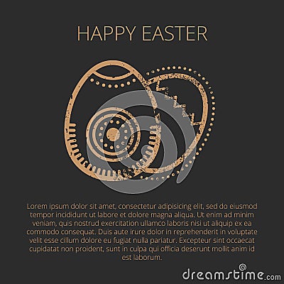 Happy easter Greeting card template with Golden eggs Vector Illustration