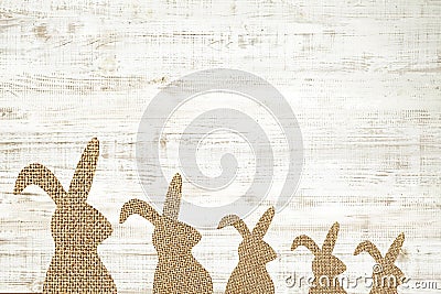 Happy easter greeting card wooden background with bunny for decoration items. Stock Photo