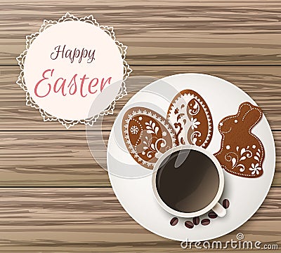 Happy Easter greeting, Gingerbread in the form of eggs. Spring holidays, Easter background Vector Illustration
