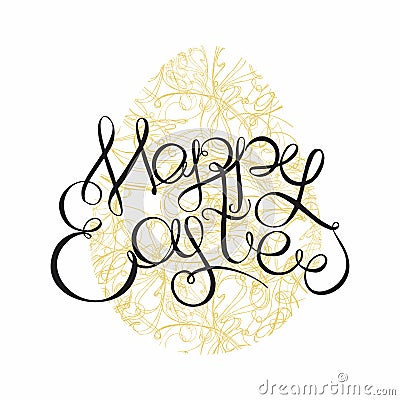Happy easter Hand drawing lettering headline on decorative background. Easter greeting card Vector Illustration