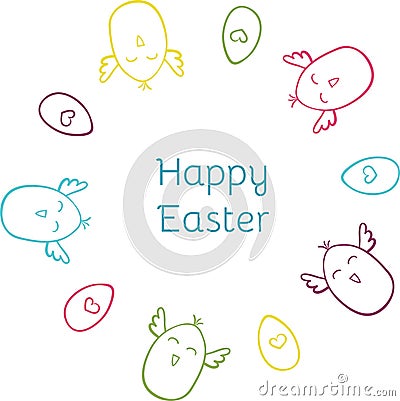 Happy Easter hand drawn cute doodle round wreath Stock Photo