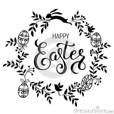 Happy easter handwritten calligraphic vector illustration black Vector Illustration