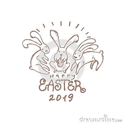 Happy Easter 2019. Cartoon Illustration